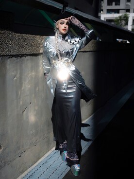 「no brand（ノーブランド）のアイテム（ジャケット/アウター、シルバー系）」を使った、WEDNESDAYさん（レディース・163cm）の春コーディネート