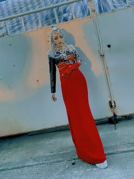 「no brand（ノーブランド）のアイテム（ワンピース/ドレス、レッド系）」を使った、WEDNESDAYさん（レディース・163cm）の秋コーディネート