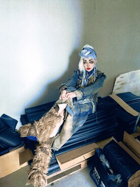 「no brand（ノーブランド）のアイテム（ジャケット/アウター、ブルー系）」を使った、WEDNESDAYさん（レディース・163cm）の冬コーディネート