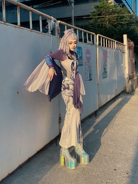 「no brand（ノーブランド）のアイテム（ワンピース/ドレス、ホワイト系）」を使った、WEDNESDAYさん（レディース・163cm）の秋コーディネート