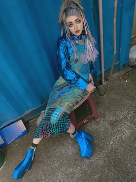 「no brand（ノーブランド）のアイテム（ワンピース/ドレス、ブルー系）」を使った、WEDNESDAYさん（レディース・163cm）の秋コーディネート