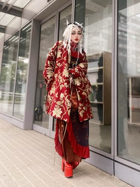 「no brand（ノーブランド）のアイテム（ジャケット/アウター、レッド系）」を使った、WEDNESDAYさん（レディース・163cm）の冬コーディネート