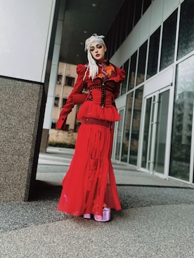 「no brand（ノーブランド）のアイテム（ジャケット/アウター、レッド系）」を使った、WEDNESDAYさん（レディース・163cm）の冬コーディネート