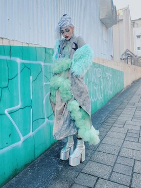 「no brand（ノーブランド）のアイテム（ジャケット/アウター、グリーン系）」を使った、WEDNESDAYさん（レディース・163cm）の冬コーディネート