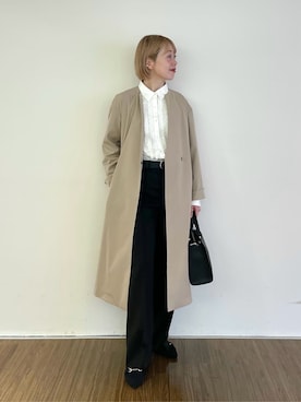 「アイテム（ノーカラーコート、ベージュ系）」を使った、mikuさん（レディース・160cm）の冬コーディネート