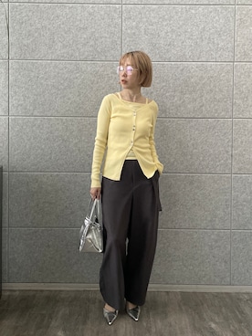 「GALLEST（ギャレスト）のベルト付きバレルパンツ（その他パンツ、グレー系）」を使った、mikuさん（レディース・160cm）の夏コーディネート