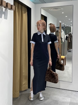 「GALLEST（ギャレスト）のポロ衿カットソーワンピ―ス（ワンピース、ブルー系）」を使った、mikuさん（レディース・160cm）の夏コーディネート