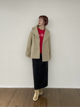 「アイテム（ピーコート、ベージュ系）」を使った、mikuさん（レディース・160cm）の秋コーディネート