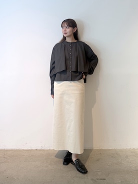「ELENDEEK（エレンディーク）のスリップオンローファー（ローファー、ブラック系）」を使った、ayakoさん（レディース・162cm）の秋コーディネート