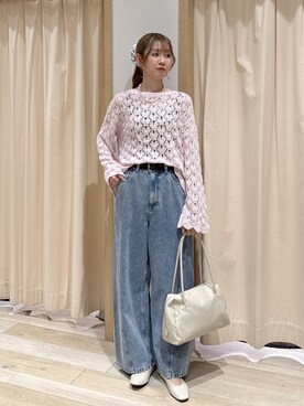 「LEPSIM（レプシィム）の3連ボールネックレス　287544（ネックレス、ホワイト系）」を使った、mai0513lpさん（レディース）の春コーディネート