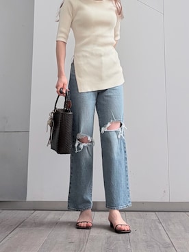 「URBAN RESEARCH（アーバンリサーチ）のLevi’s　Exclusive RIBCAGE STRAIGHT ANKLE（デニムパンツ、ブルー系）」を使った、hrfw0130さん（レディース・161cm）の夏コーディネート