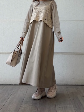 「ITEMS URBANRESEARCH（アイテムズ アーバンリサーチ）のカギバリキャミ×カットワンピース（ワンピース、ベージュ系）」を使った、hrfw0130さん（レディース・161cm）の春コーディネート