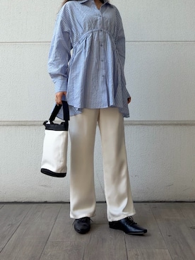 「KBF（ケイビーエフ）のアシメギャザータックミニワンピース（ワンピース、ブルー系）」を使った、hrfw0130さん（レディース・161cm）の春コーディネート