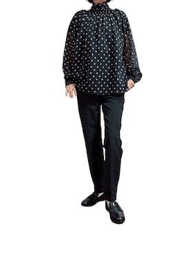 「BEAUTY&YOUTH UNITED ARROWS（ビューティーアンドユースユナイテッドアローズ）のBY ドットボリュームハイネックブラウス 2  -ウォッシャブル- ∴（シャツ/ブラウス、ブラック系）」を使った、mmmmm000 _styleさん（レディース・161cm）の夏コーディネート