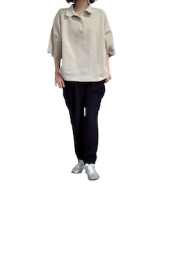 「6（ロク）の＜6(ROKU)＞KNIT SHIRT/ポロシャツ（ポロシャツ、ベージュ系）」を使った、mmmmm000 _styleさん（レディース・161cm）の夏コーディネート