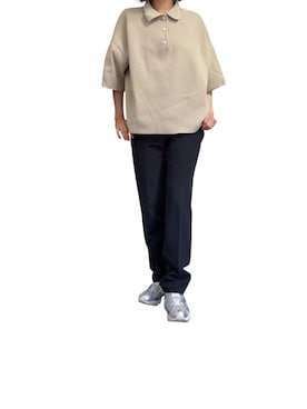 「6（ロク）の＜6(ROKU)＞KNIT SHIRT/ポロシャツ（ポロシャツ、ベージュ系）」を使った、mmmmm000 _styleさん（レディース・161cm）の秋コーディネート
