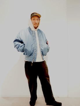 「冬アウター」｜「アイテム（MA-1）」を使った、sen1979さん（メンズ・165cm）の冬コーディネート