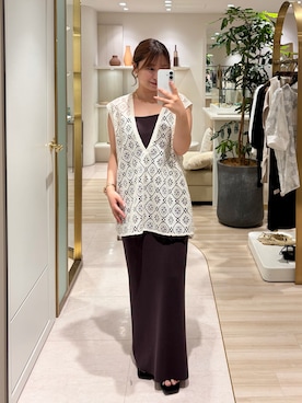 「LOUNGEDRESS（ラウンジドレス）のニットキャミワンピース（ワンピース、ブラウン系）」を使った、ancho3さん（レディース・153cm）の夏コーディネート