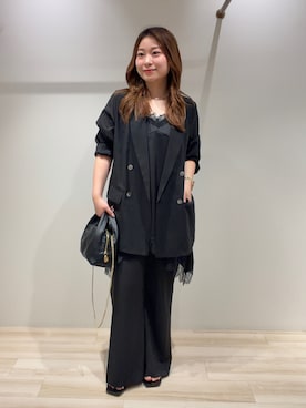 「LOUNGEDRESS（ラウンジドレス）のリネンライクシアージャケット（テーラードジャケット、ブラック系）」を使った、ancho3さん（レディース・153cm）の夏コーディネート