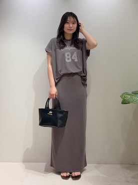 「LOUNGEDRESS（ラウンジドレス）のナンバリングフレンチT（Tシャツ/カットソー、ブラウン系）」を使った、ancho3さん（レディース・153cm）の夏コーディネート