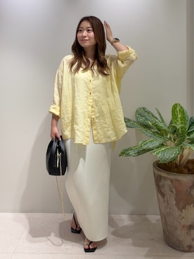 「LOUNGEDRESS（ラウンジドレス）のリネンバックタイシャツ（シャツ/ブラウス、イエロー系）」を使った、ancho3さん（レディース・153cm）の夏コーディネート
