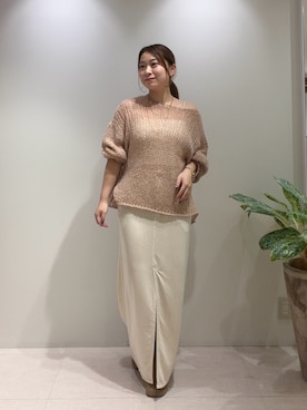 「LOUNGEDRESS（ラウンジドレス）の《好評につき再登場/洗える》【earthy_/アーシー】シアーハンドライクニット　秋服（ニット/セーター、ベージュ系）」を使った、ancho3さん（レディース・153cm）の秋コーディネート