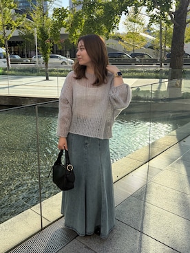 「LOUNGEDRESS（ラウンジドレス）の《好評につき再登場/洗える》【earthy_/アーシー】シアーハンドライクニット（ニット/セーター、グレー系）」を使った、ancho3さん（レディース・153cm）の秋コーディネート