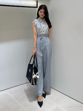 「JILL by JILL STUART（ジルバイジルスチュアート）のクロップドフリルブラウス（シャツ/ブラウス、ホワイト系）」を使った、ayujillby98さん（レディース・163cm）の夏コーディネート