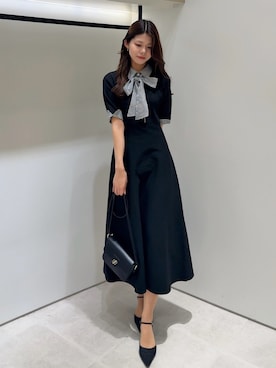 「JILL by JILL STUART（ジルバイジルスチュアート）のシャツ襟ドッキングニットワンピース半袖（ワンピース、ブラック系）」を使った、ayujillby98さん（レディース・163cm）の夏コーディネート
