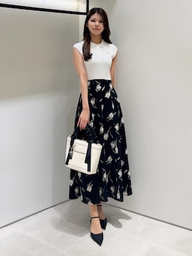 「JILL by JILL STUART（ジルバイジルスチュアート）のフレンチスリーブドッキングワンピース（ワンピース、ホワイト系）」を使った、ayujillby98さん（レディース・163cm）の夏コーディネート