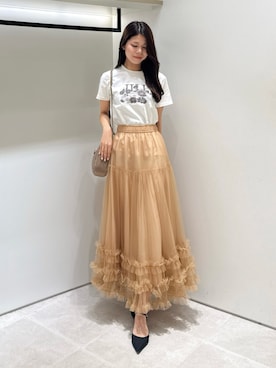 「JILL by JILL STUART（ジルバイジルスチュアート）のフラワーロゴＴシャツ（Tシャツ/カットソー、ホワイト系）」を使った、ayujillby98さん（レディース・163cm）の夏コーディネート