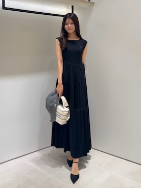 「JILL by JILL STUART（ジルバイジルスチュアート）のカットソーティアードワンピース（ワンピース、ブラック系）」を使った、ayujillby98さん（レディース・163cm）の夏コーディネート