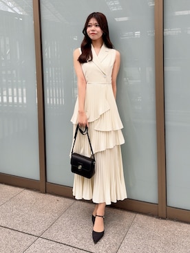 「JILL by JILL STUART（ジルバイジルスチュアート）のランダムプリーツジレワンピース（ワンピース、ホワイト系）」を使った、ayujillby98さん（レディース・163cm）の春コーディネート
