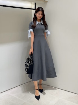 「JILL by JILL STUART（ジルバイジルスチュアート）の【WEB限定カラーあり】ダブルカラーニットワンピース（ワンピース、グレー系）」を使った、ayujillby98さん（レディース・163cm）の夏コーディネート