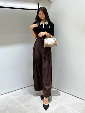 「JILL by JILL STUART（ジルバイジルスチュアート）の＜BEARシリーズ＞フリルポロニット（ニット/セーター、ブラック系）」を使った、ayujillby98さん（レディース・163cm）の夏コーディネート
