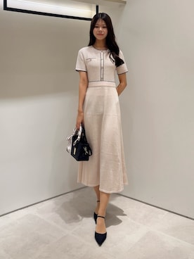 「JILL by JILL STUART（ジルバイジルスチュアート）のミックスツイードニットワンピース（ワンピース、ピンク系）」を使った、ayujillby98さん（レディース・163cm）の夏コーディネート
