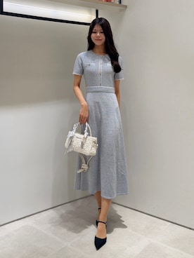 「JILL by JILL STUART（ジルバイジルスチュアート）のミックスツイードニットワンピース（ワンピース、ブルー系）」を使った、ayujillby98さん（レディース・163cm）の夏コーディネート