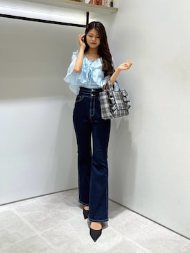 「JILL by JILL STUART（ジルバイジルスチュアート）のシアーブラウスアンサンブル（シャツ/ブラウス、ブルー系）」を使った、ayujillby98さん（レディース・163cm）の夏コーディネート