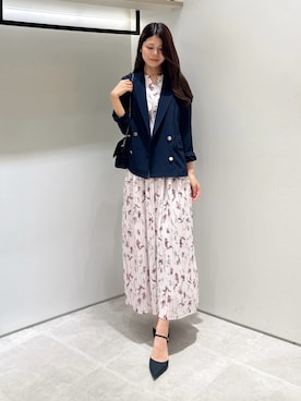 「JILL by JILL STUART（ジルバイジルスチュアート）のサマーツイルテーラードジャケット（テーラードジャケット、ブルー系）」を使った、ayujillby98さん（レディース・163cm）の夏コーディネート