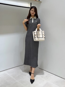 「JILL by JILL STUART（ジルバイジルスチュアート）の【お気に入り登録9,000件超え】フレームフリルトート（トートバッグ、ホワイト系）」を使った、ayujillby98さん（レディース・163cm）の夏コーディネート