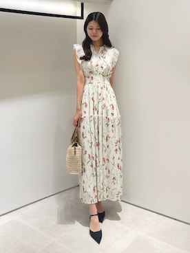 「JILL by JILL STUART（ジルバイジルスチュアート）のシフォンプリーツワンピース（ワンピース、ホワイト系）」を使った、ayujillby98さん（レディース・163cm）の夏コーディネート