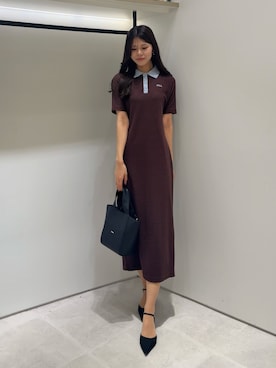 「JILL by JILL STUART（ジルバイジルスチュアート）のワッフルポロワンピース（ワンピース、ブラウン系）」を使った、ayujillby98さん（レディース・163cm）の夏コーディネート