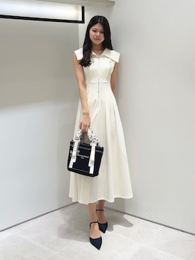 「JILL by JILL STUART（ジルバイジルスチュアート）のダイバー襟付きワンピース（ワンピース、ホワイト系）」を使った、ayujillby98さん（レディース・163cm）の夏コーディネート