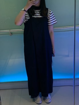 「ぽっちゃり」｜「アイテム（サロペット/オーバーオール）」を使った、キャシーさん（レディース・160cm）の夏コーディネート