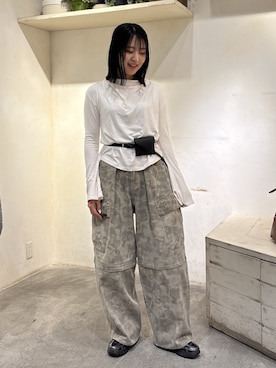 「w closet（ダブルクローゼット）のワンショルカットソー（Tシャツ/カットソー、ホワイト系）」を使った、kotwcloさん（レディース・166cm）の春コーディネート