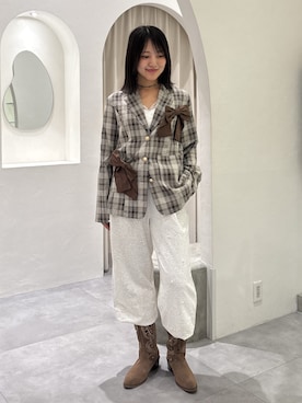 「w closet（ダブルクローゼット）のリボンジャケット（テーラードジャケット、ブラウン系）」を使った、kotwcloさん（レディース・166cm）の秋コーディネート