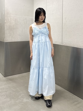 「w closet（ダブルクローゼット）のレース切替キャミワンピース（ワンピース、ブルー系）」を使った、kotwcloさん（レディース・166cm）の夏コーディネート