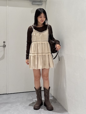 「w closet（ダブルクローゼット）のフロントギャザープルオーバー（Tシャツ/カットソー、ブラウン系）」を使った、kotwcloさん（レディース・166cm）の秋コーディネート