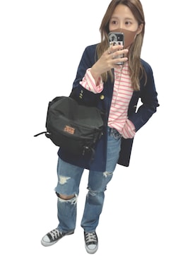 「MYSTERY RANCH（ミステリーランチ）のアイテム（ボディバッグ/ウエストポーチ）」を使った、えりんこりにすたさん（レディース・156cm）の春コーディネート
