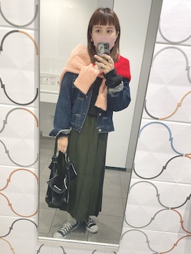 「BEAMS BOY（ビームスボーイ）のアイテム（デニムジャケット）」を使った、えりんこりにすたさん（レディース・156cm）の秋コーディネート